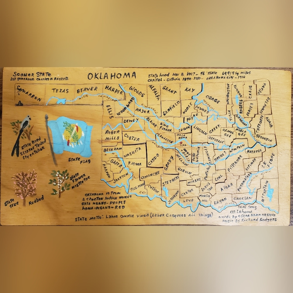 Wooden puzzle of Oklahoma counties